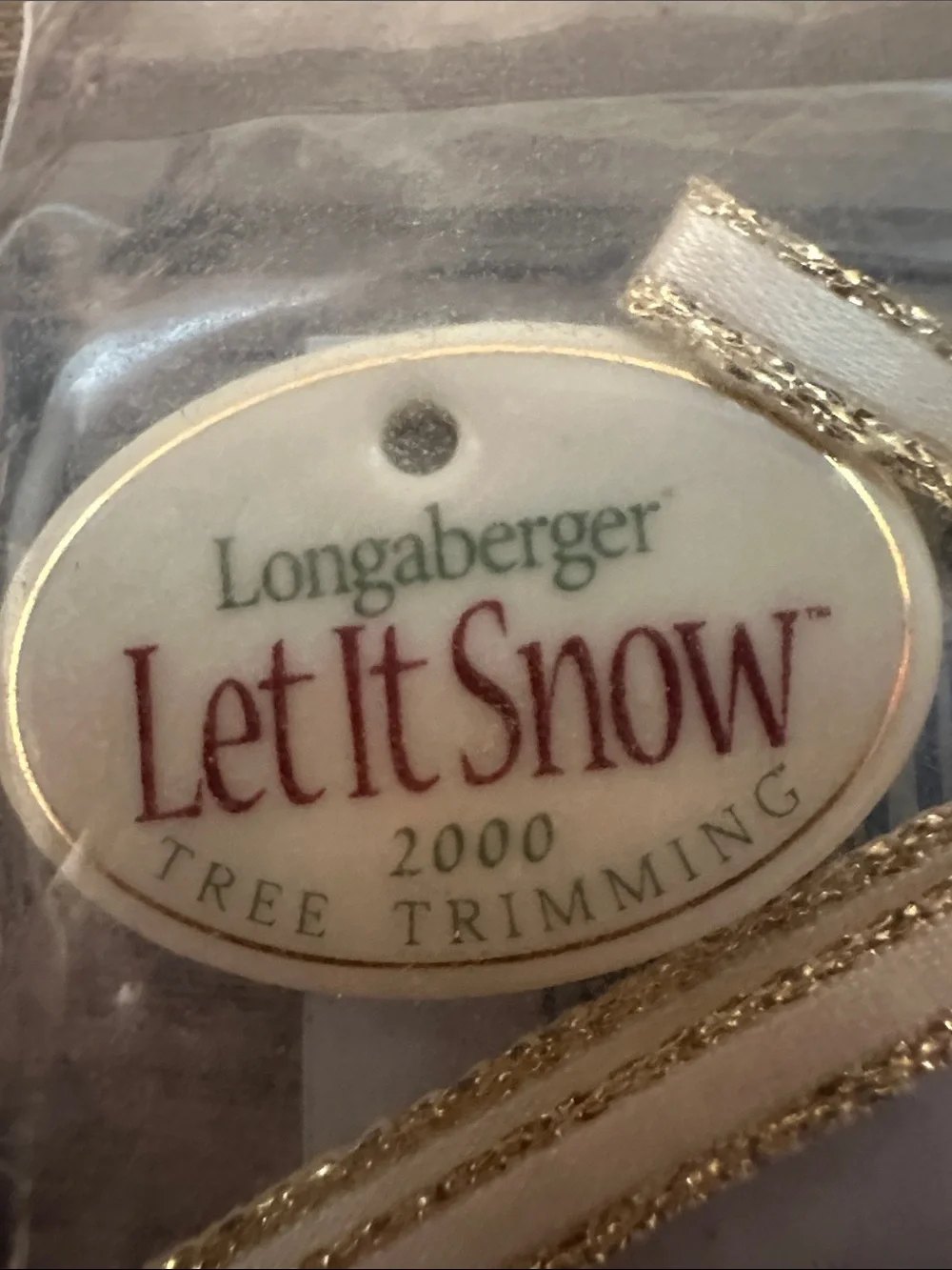 Longaberger Cream and Gold Trim Decorative Ribbon Accent 2000 Let It Snow NWT